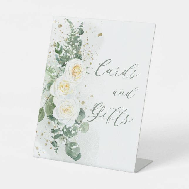 Signe De Table Boho White Roses | Cartes et cadeaux Eucalyptus (Recto)