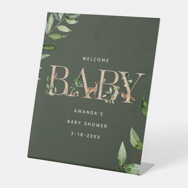 Signe De Table Bois Animaux Lettres Baby shower Bienvenue (Recto)