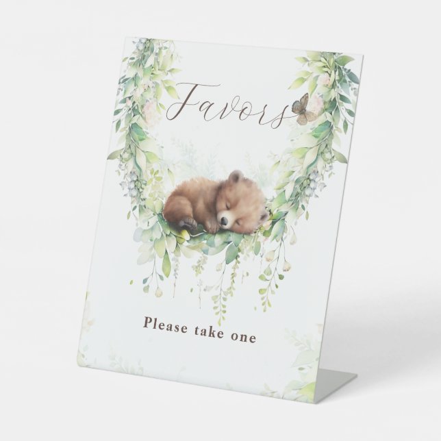 Signe De Table Bois Animaux Végétation Bébé Garçon Douche Faveurs (Recto)