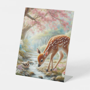 Signe De Table Bois de printemps avec canard et faon/cerf