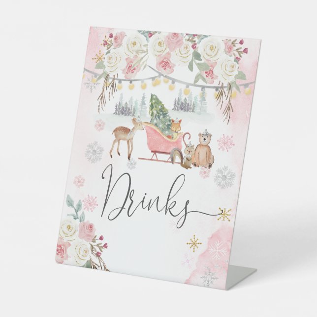 Signe De Table Bois rose d'hiver Animaux Baby showers Boissons (Recto)