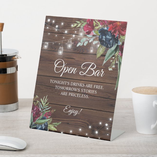 Signe De Table Bois rustique Bourgogne Lumières Florales Open Bar (In SItu)