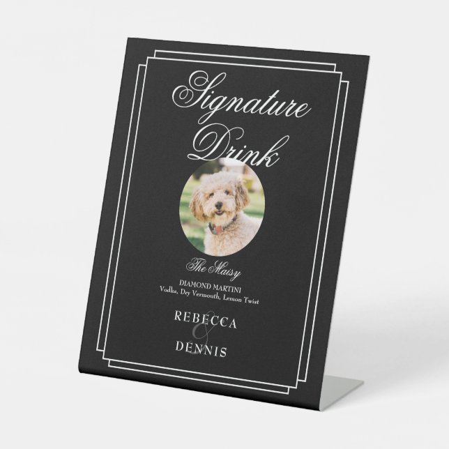 Signe De Table Boisson Signature de Mariage Noir et Blanc pour An (Recto)