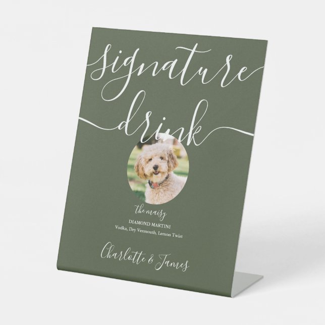 Signe De Table Boisson Signature de Mariage Vert Olive pour Anima (Recto)
