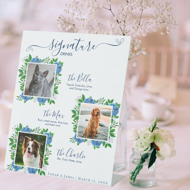 Signe De Table Boisson Signature Photo Animaux Hydrangeas Mariage (Créateur téléchargé)