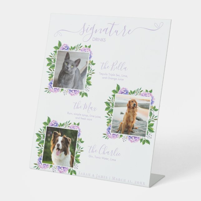 Signe De Table Boisson Signature Photo Chien Fleurs d'Hydrangea V (Recto)