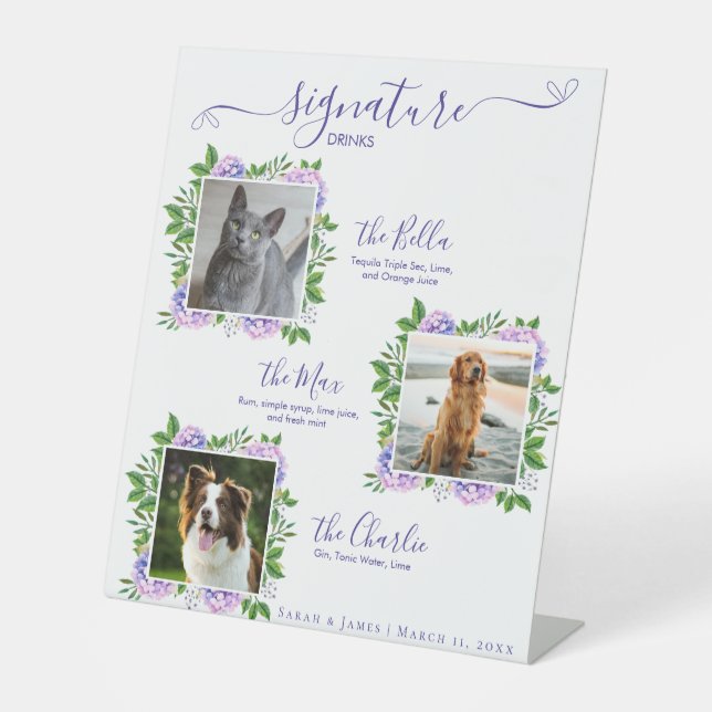 Signe De Table Boisson Signature Photo Chien Fleurs d'Hydrangea V (Recto)