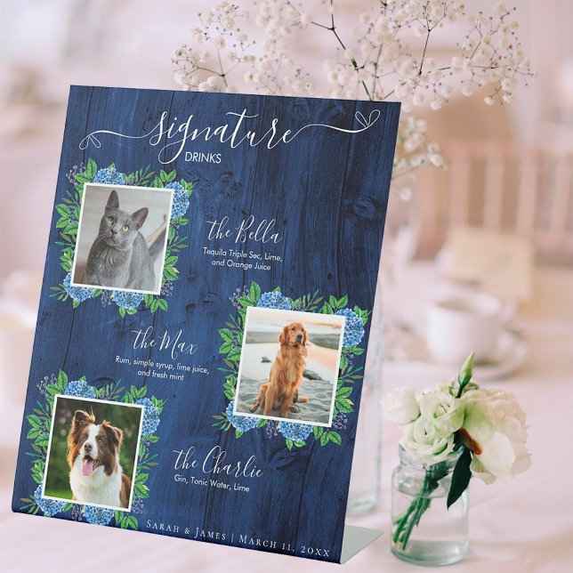 Signe De Table Boisson Signée Hydrangea Wood Mariage 3 Photo Anim (Créateur téléchargé)