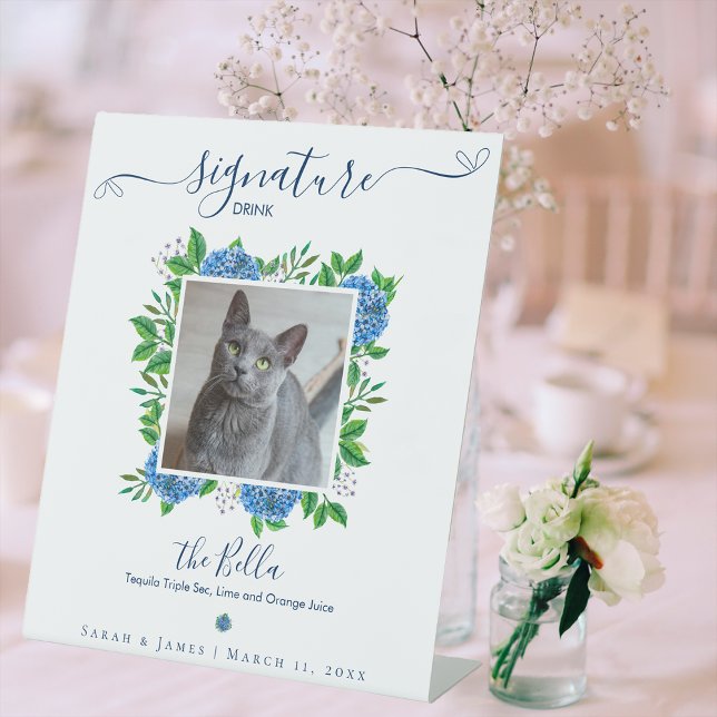 Signe De Table Boisson Signée Photo de Mariage aux Hydrangeas 1 (Créateur téléchargé)