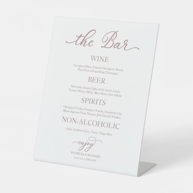 Signe De Table Boissons Bar Rose Gold Calligraphy Mariage Signal (Recto)