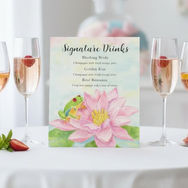 Signe De Table Boissons de douche nuptiale Fleur d'eau rose et gr (Créateur téléchargé)