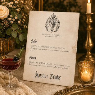 Signe De Table Boissons de mariage à l'eau-forte vintage noir Fan