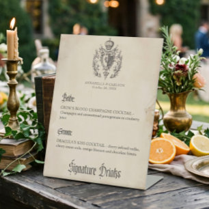 Signe De Table Boissons de mariage à l'eau-forte vintage noir Fan