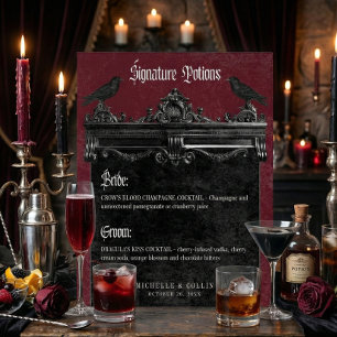 Signe De Table Boissons de mariage bordeaux Gothique Corbeau Noir