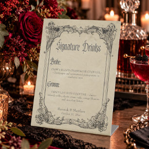 Signe De Table Boissons de mariage marron toile noir gothique vin