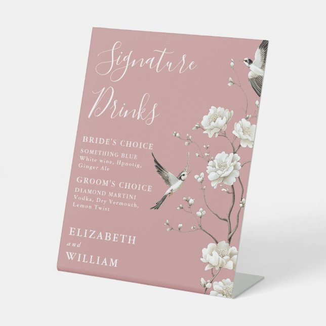 Signe De Table Boissons de signature de mariage chinoiserie rose  (Recto)