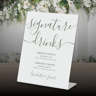 Signe De Table Boissons de signature de mariage de script vert ol