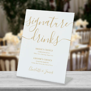 Signe De Table Boissons de signature de mariage élégantes en or