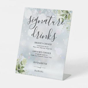 Signe De Table Boissons de signature de mariage hivernal de verdu