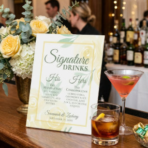 Signe De Table Boissons de signature de mariage Jaune Beurre Boho