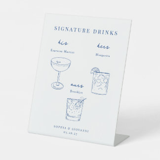 Signe De Table Boissons de signature de mariage minimaliste bleu