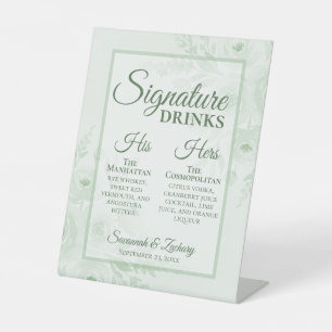 Signe De Table Boissons de signature de mariage Sauge verte Bohèm
