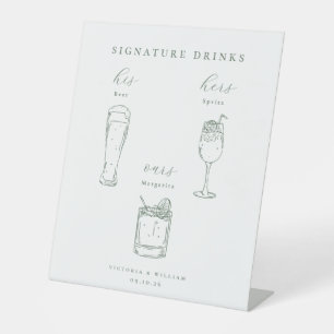 Signe De Table Boissons de signature de mariage vert sauge minima