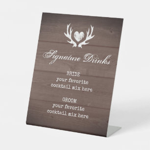 Signe De Table Boissons de signature de mariage vintage bois de c