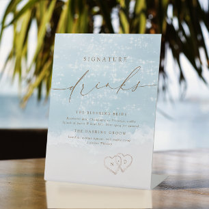 Signe De Table Boissons de signature de Modern Script Sand Hearts