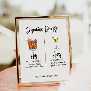 Signe De Table Boissons de signature élégantes à l'aquarelle pour