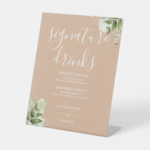 Signe De Table Boissons de signature florales bronzées de mariage