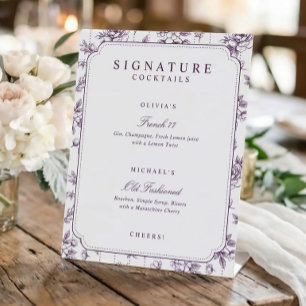 Signe De Table Boissons de signature florales violettes vintage M