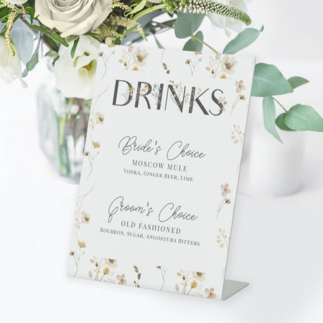 Signe De Table Boissons de signature Mariage Fleur sauvage aquare (Créateur téléchargé)