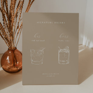 Signe De Table Boissons de signature minimaliste pour Mariage