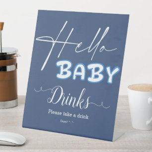 Signe De Table Boissons élégantes bleu foncé pour Baby Shower Hel