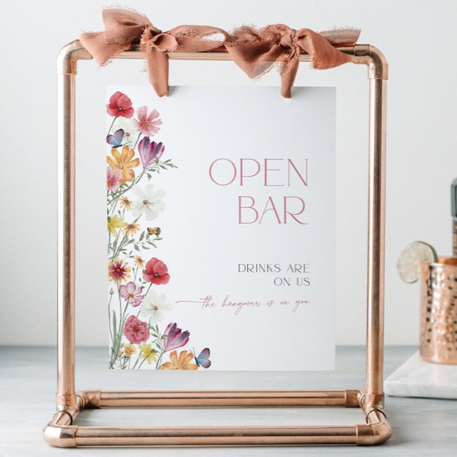 Signe De Table Boissons fleur sauvage et Butterfly Open Bar sont  (Wildflower and Butterfly Open Bar Sign - Drinks are on us, the hangover is on you)