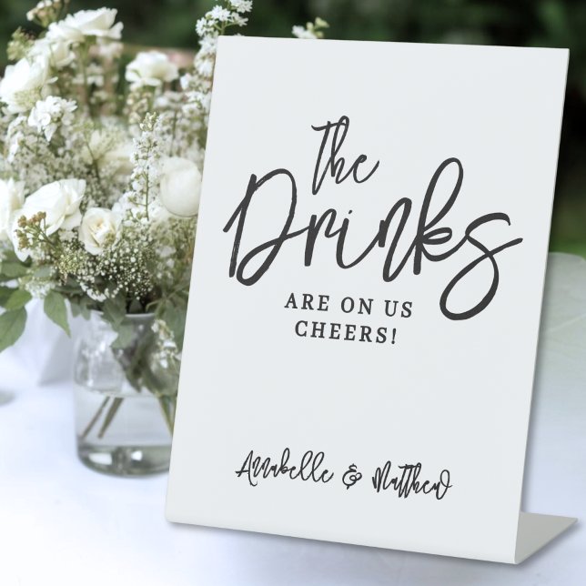 Signe De Table Boissons Offertes Bar Ouvert (Drinks Are On Us Open Bar Pedestal Sign)