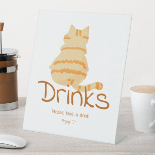 Signe De Table Boissons pour Baby Shower avec un joli chat orange