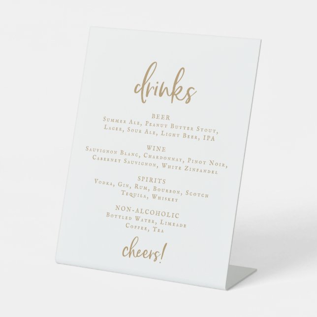 Signe De Table Boissons Rustic Gold Script Mariage Menu Signer (Recto)