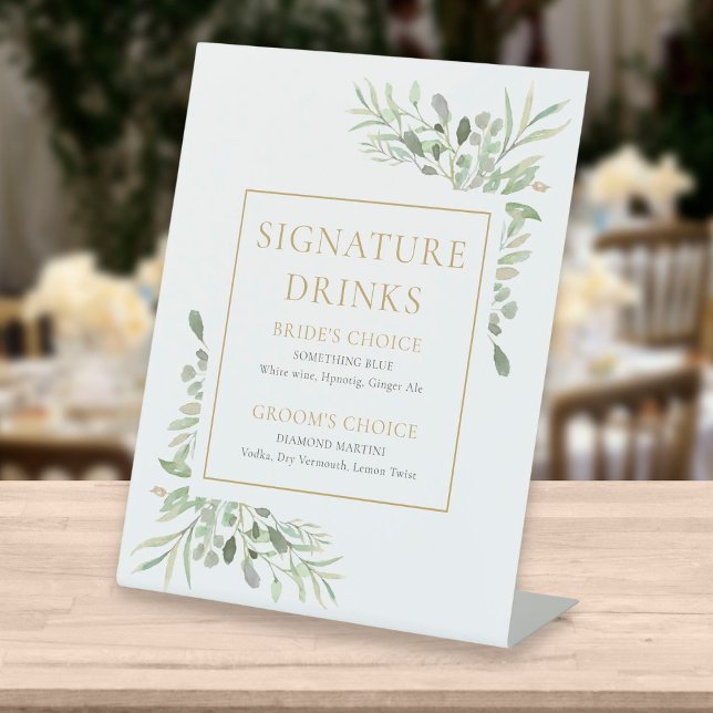 Signe De Table Boissons Signature à la gouache verte (Créateur téléchargé)