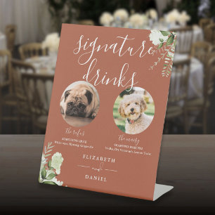Signe De Table Boissons Signature de Mariage Fleurie en Terracott