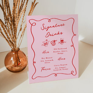 Signe De Table Boissons Signatures Rose Et Rouge Dessinées à la M