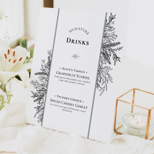 Signe De Table Boissons signées Mariage blanc et noir (Créateur téléchargé)