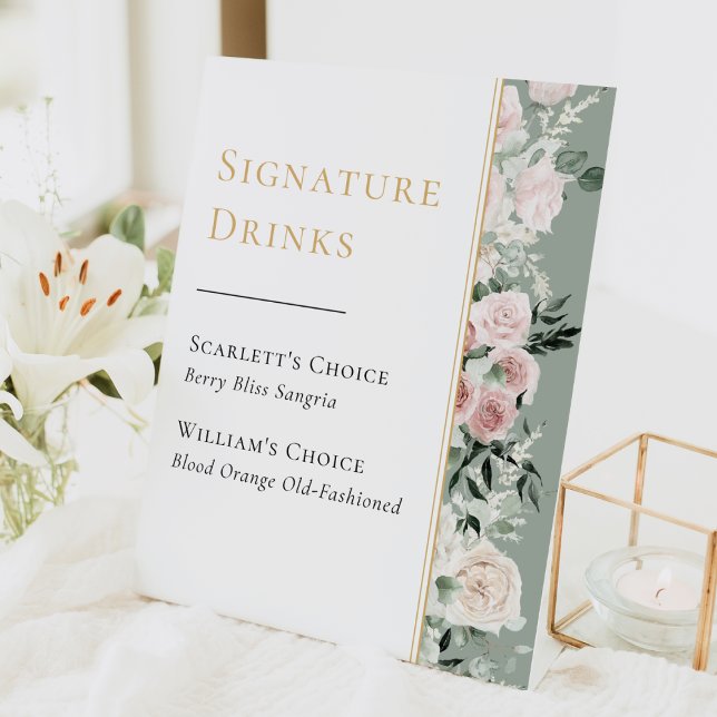 Signe De Table Boissons signées Mariage Dusty Rose Sage Green (Créateur téléchargé)