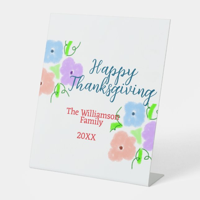 Signe De Table Bon thanksgiving bleu violet rose ajouter famille  (Recto)
