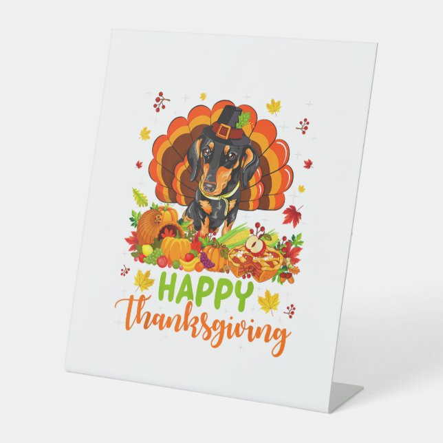 Signe De Table Bon thanksgiving Dachshund Chien Turquie Amoureux  (Recto)