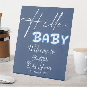 Signe De Table Bonjour Bébé Élégante Baby Shower Bleu Foncé de Bi