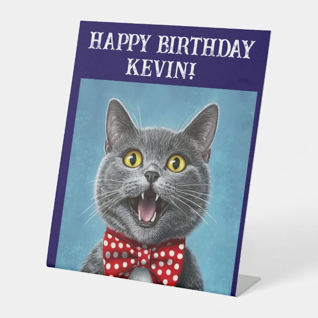 SIGNE DE TABLE BONJOUR D'ANNIVERSAIRE CHAT CUSTOM (Recto)