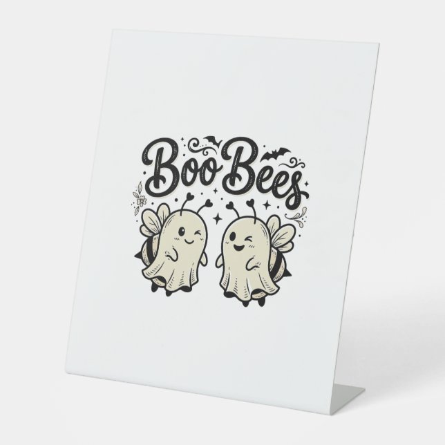 Signe De Table Boo Bees Modèle de abeille fantôme Halloween vinta (Recto)