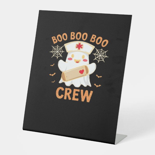 Signe De Table Boo Crew Drôle Fantôme Éffrayant Halloween Infirmi (Recto)